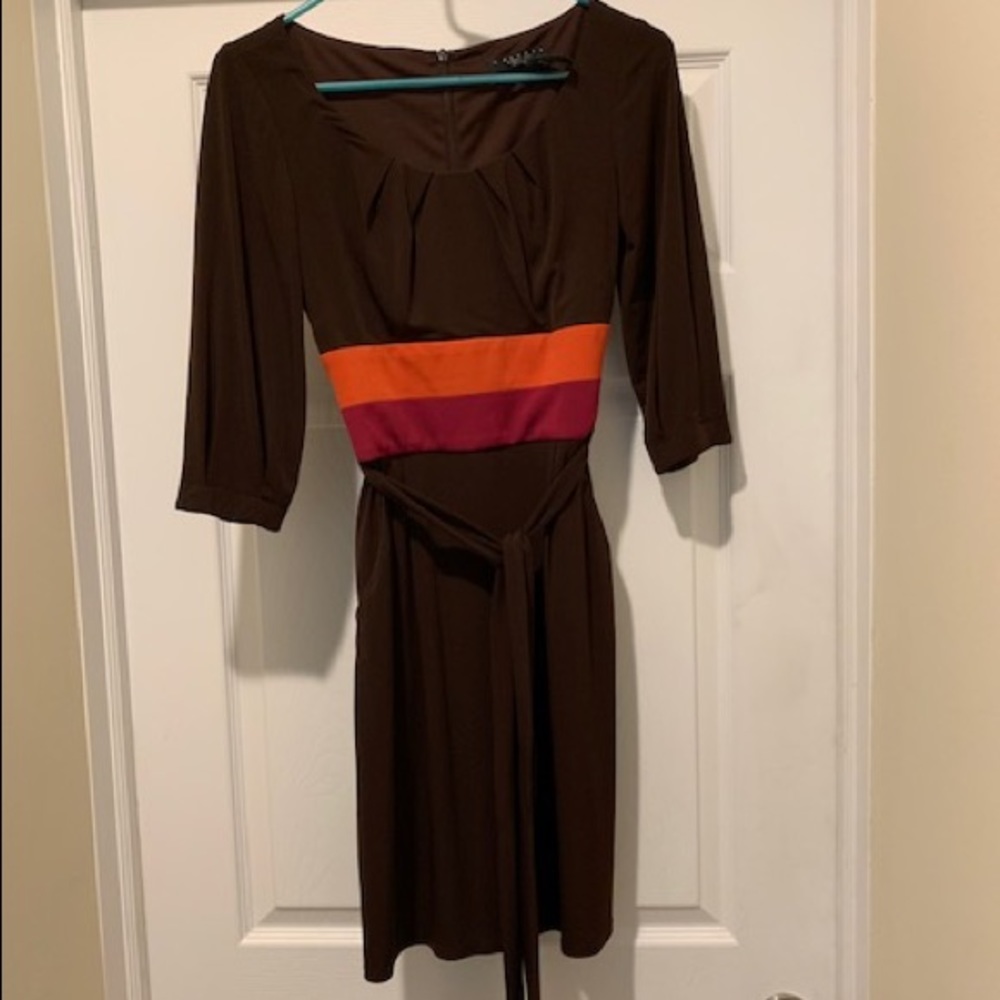Petites brown scoop neck dress